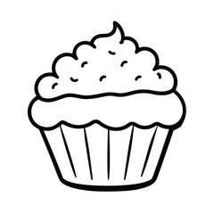 a cupcake thick fluffy frosting line art vector silhouette