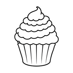 a cupcake thick fluffy frosting line art vector silhouette