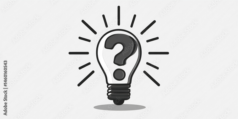 Aufkleber Lightbulb graphic with question mark inside, surrounded by rays, symbolizing curiosity, inquiry, problem-solving, and the search for knowledge or answers
