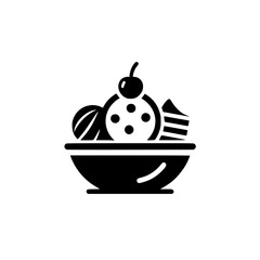 Minimalist Ice Cream Sundae Icon: Black and White Dessert Illustration