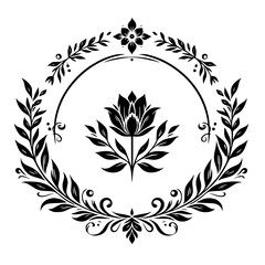 Elegant Floral Wreath Illustration: Black & White, Decorative, Circular