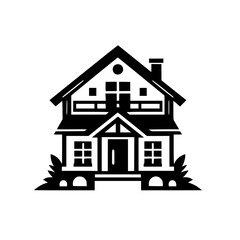 Minimalist Black and White House Icon - Real Estate Vector Illustration