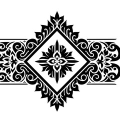 Ornate Black Floral Border Design Element on White Background