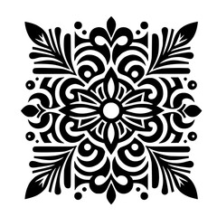 Black and White Floral Mandala Ornament Design