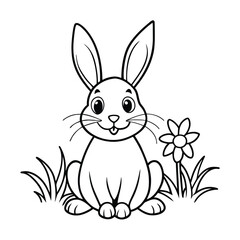 rabbit big expressive eyes line art vector silhouette