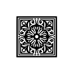 Intricate Black & White Floral Square Design, Decorative Element