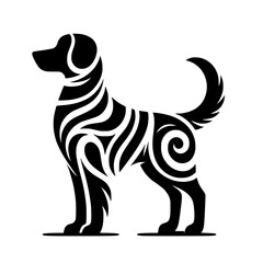 Tribal Dog Silhouette: Black and White Vector Illustration
