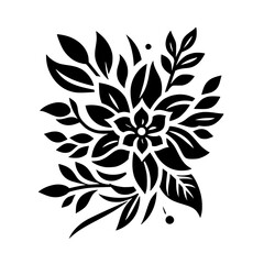 Elegant Black Floral Silhouette on White, Vector Illustration