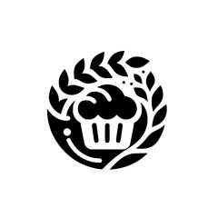 Minimalist Bakery Logo: Muffin with Wheat Wreath in Black & White