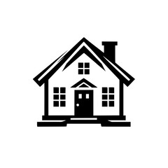 Minimalist Black and White House Icon on White Background