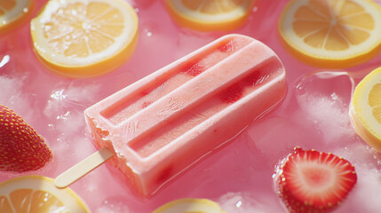 strawberry lemonade ice yogurt popsicles with real fruit slices inside