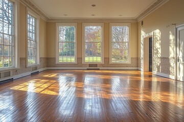 Fototapeta premium Elegant room with floor-to-ceiling windows and views of a serene outdoor garden