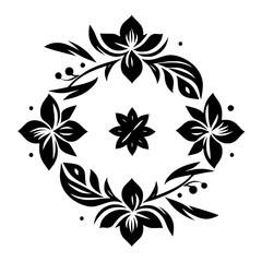 Elegant Black Floral Wreath on White, Minimalist Vector Design