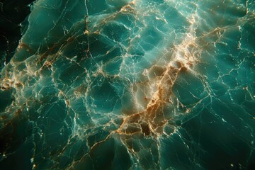 Intricate patterns of teal and ochre marble.