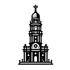 Minimalist Black & White Tower Icon, Historic Building Silhouette