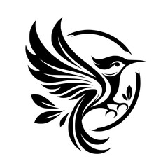 Elegant Black Bird Logo: Vector Illustration on White, Modern Design