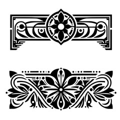 Ornate Black & White Border Elements: Floral & Geometric Design
