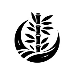 Minimalist Bamboo Crest: Black and White Asian Vector