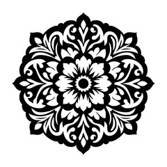 Black and White Floral Mandala Design on White Background