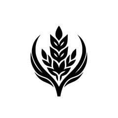 Minimalist Wheat Graphic Emblem in Black and White