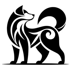 Tribal Husky Silhouette: Vector Illustration on White, Abstract Dog Art