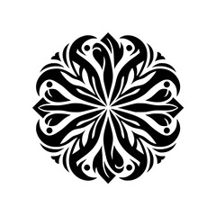 Black & White Circular Floral Ornament, Minimalist Design