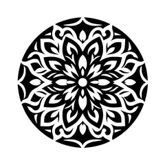 Black and White Mandala Design on White, Geometric Art, Zen-like, Decorative