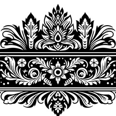 Elegant Floral Border Design, Black & White, Vector Illustration