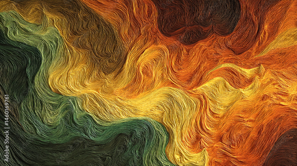 Aufkleber abstract image with swirling green, yellow, and orange lines creating a textured, flowing effect, sh
