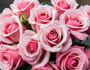 Fototapeta premium bouquet of pink roses background, pink roses bouquet HD 8K wallpaper Stock Photographic Image, special love gift