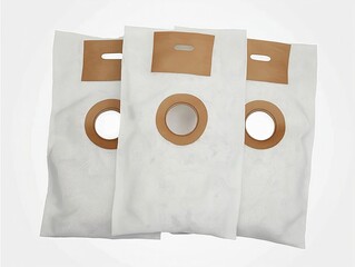 Three Vacuum Cleaner Bags Laying on White Background