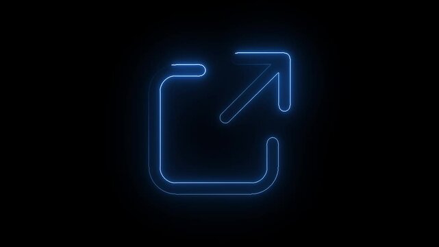 Glowing neon logout icon animation sign symbol on black background. neon glowing direction left arrow icon animation sign symbol
