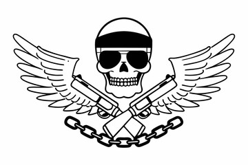 Cool Skull with Sunglasses Guns and Wings Graphic Design