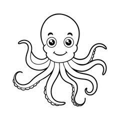 a cute octopus coloring page kids black line art vector silhouette