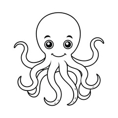 a cute octopus coloring page kids black line art vector silhouette