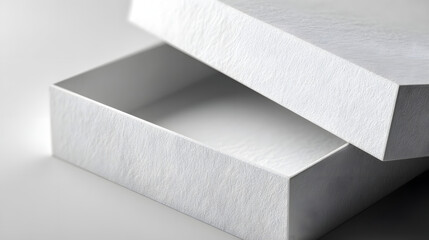 Elegant White Textured Cardboard Box, Open Empty Packaging