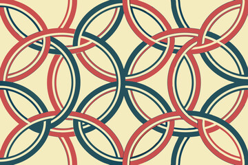 Abstract Geometric Pattern with Interlocking Red and Teal Circles on Beige Background