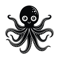 a cute octopus round eyes eight smooth vector art silhouette