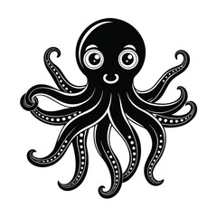 a cute octopus round eyes eight smooth vector art silhouette