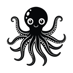 a cute octopus round eyes eight smooth vector art silhouette