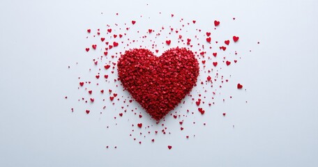 Red heart formed by small red particles, scattered around