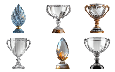  Collection set of  Crystal trophy award isolated on transparent white background, clipping path ,png
