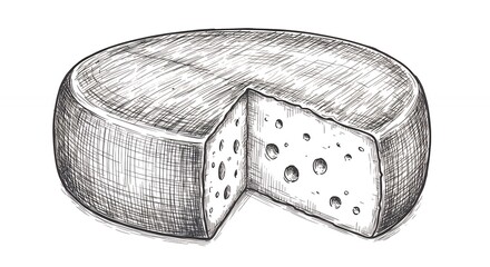 Round cheese wheel hand drawn illustration