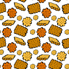 Appetizing cookies, crackers, biscuit pastries, a seamless cartoon style.