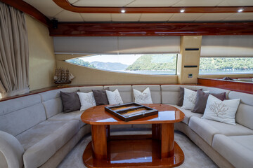 Luxurious Modern Interior of a White Yacht

