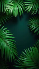 Dense, lush dark green palm fronds, tropical backdrop, vegetation, plant