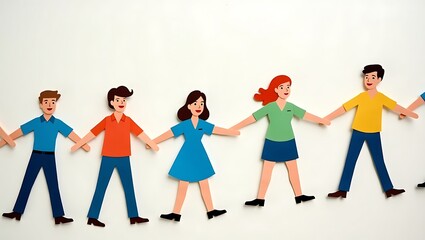 Obraz premium Diversity and Unity: Paper Cutout Figures Holding Hands in a Connected Line