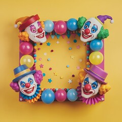 Obraz premium Vibrant Playful Clown Illustration Festive Circus Design with Balloons and Confetti. Festive Circus Background.