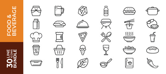 30 icons set design of food and beverage category