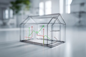 A transparent house model with energy efficiency charts inside